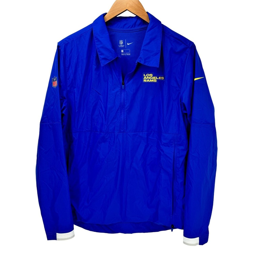 Nike LA Rams Jacket Mens Small Blue Windbreaker 1/2 Zip Pullover Vented NFL