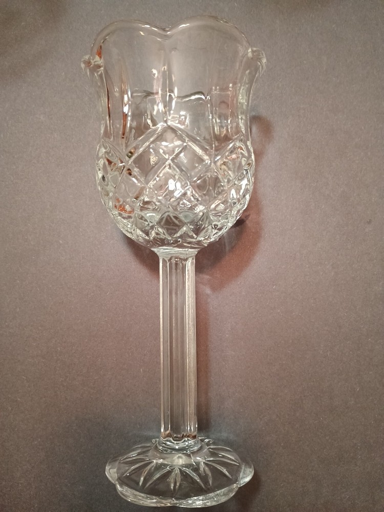 Homco Clear Glass Pedestal Candle Holder With A Scalloped Edge, 7 Inches Tall