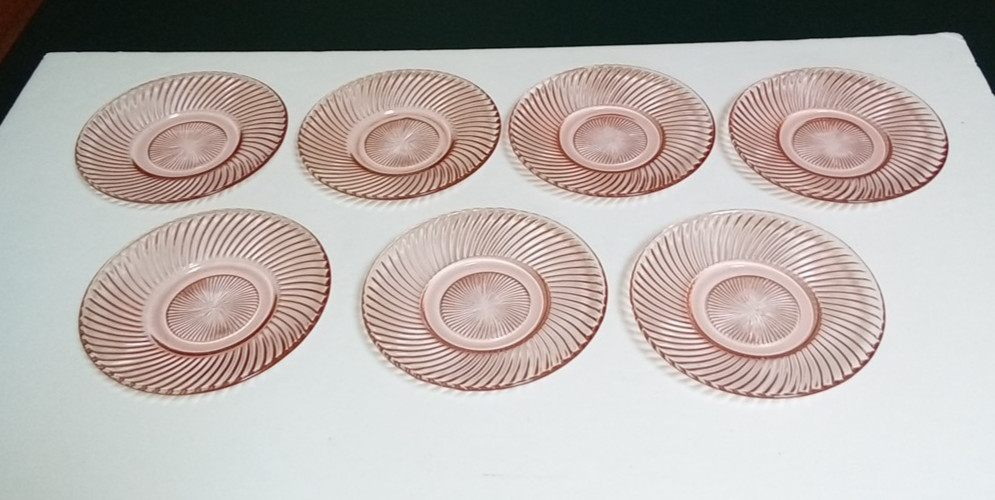 Federal Pink Diana Swirl Depression Glass Bread Dessert 6