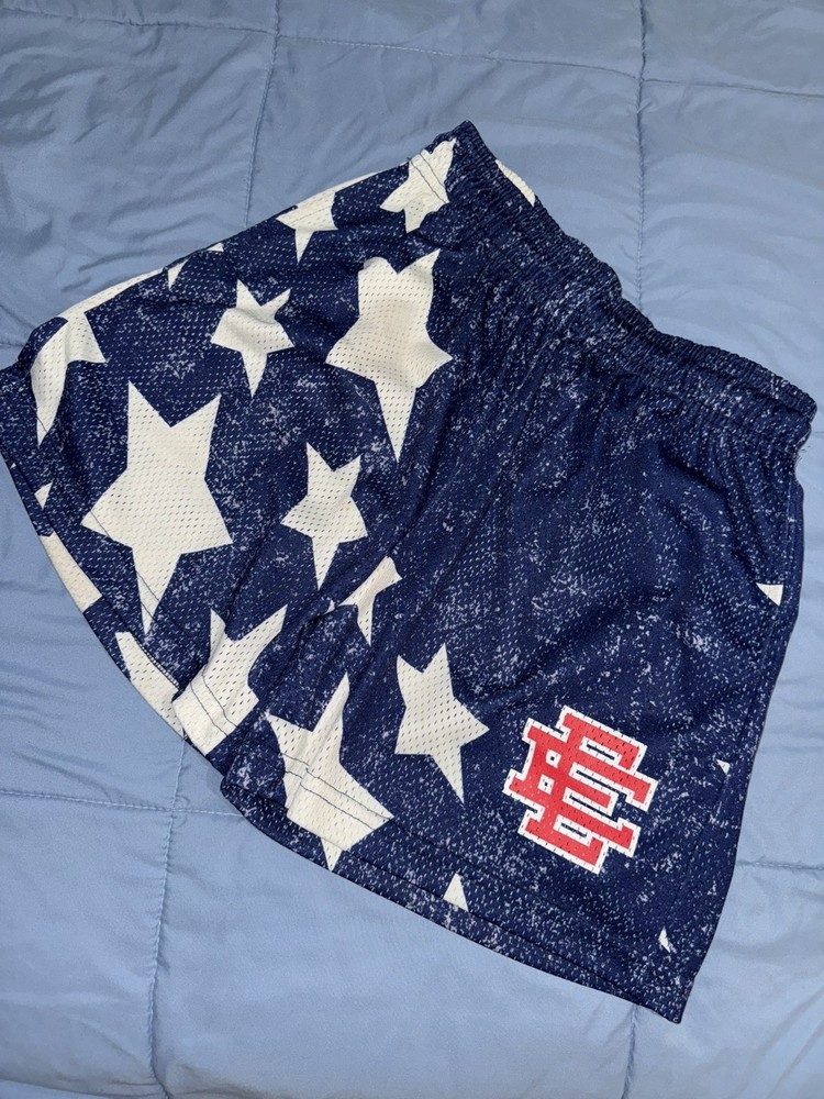 Eric Emanuel Blue Star Mesh Basketball Shorts Men's Elastic Waist Drawstring