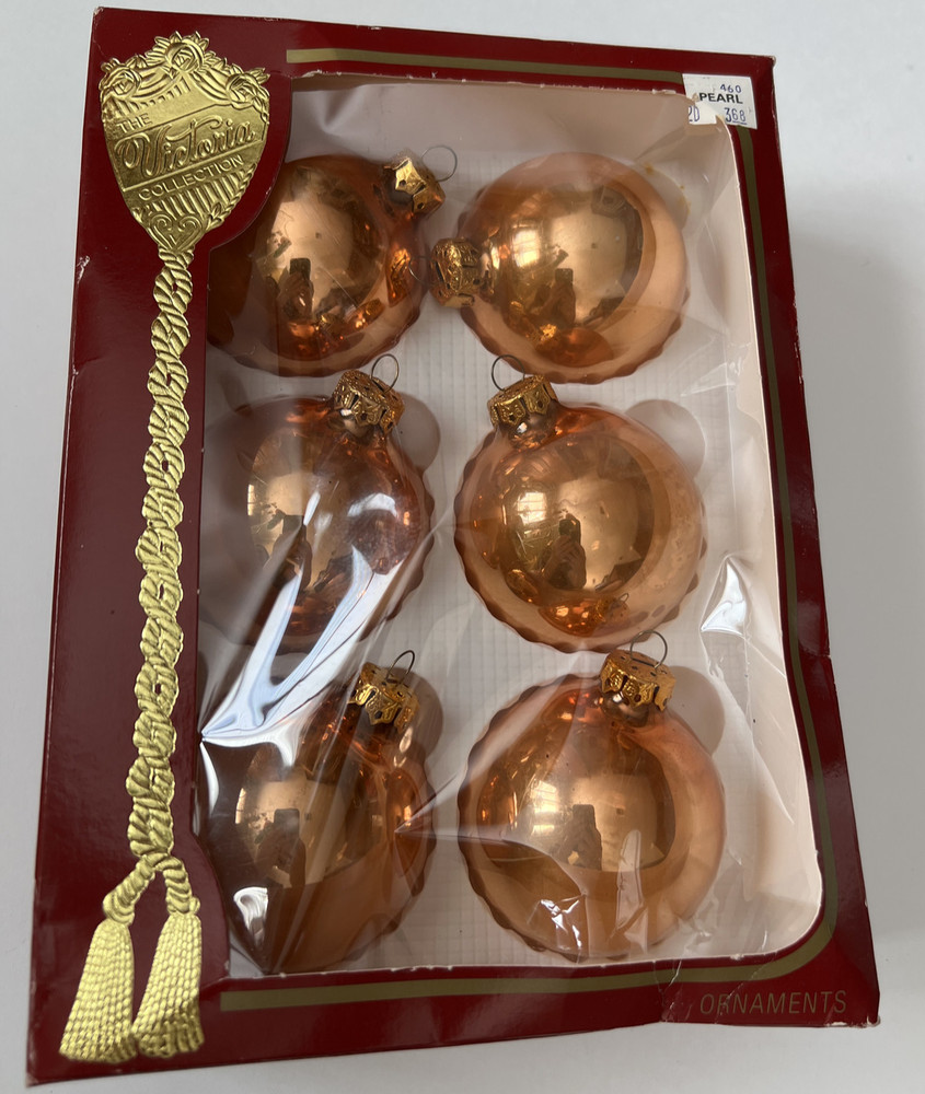 Vintage Glass Christmas Ornaments Victoria Collection Peach-Orange SET OF 6
