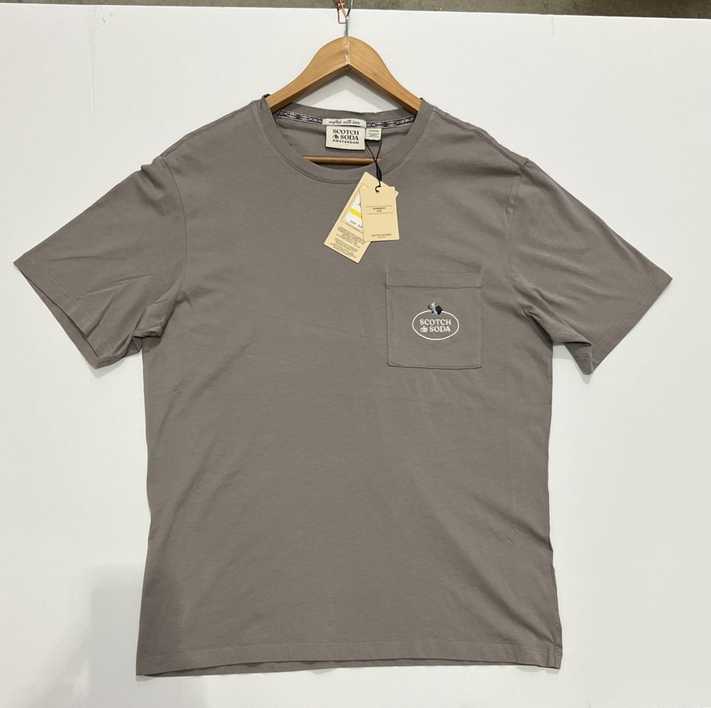New Scotch & Soda Garment Dyed Embroidered Logo Pocket T-Shirt Men’s Large $48