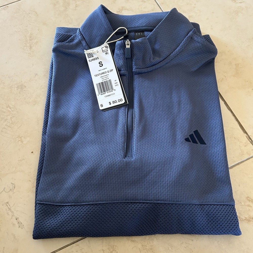 Adidas Textured 1/4 Zip Mens Pullover Shirt Men Small Blue Golf Long Sleeve $80