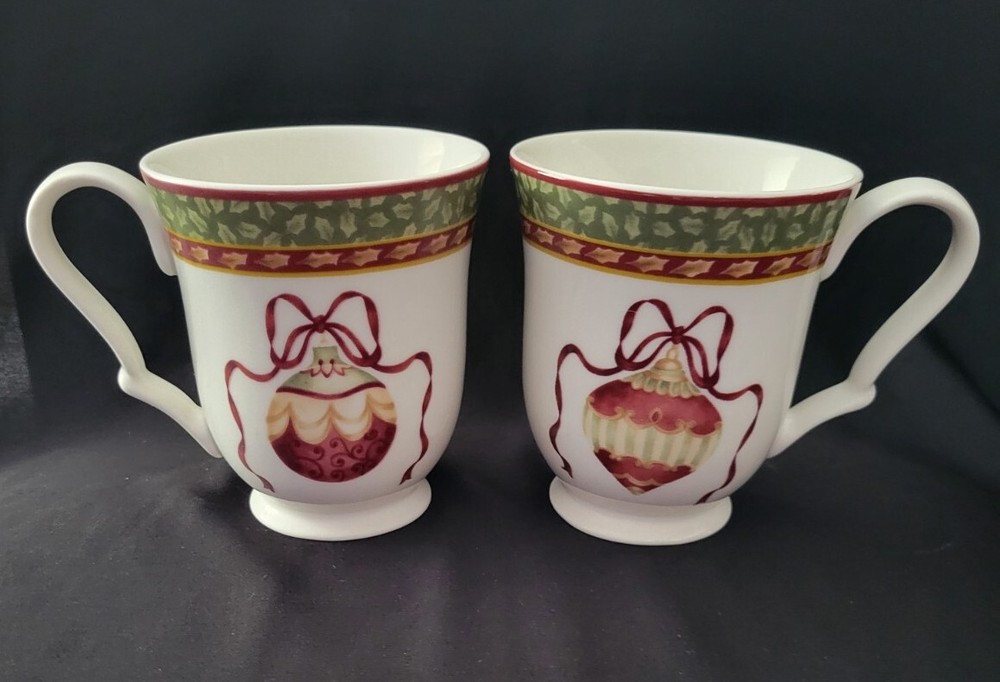 SET OF 2 CHARTER CLUB WINTER GARLAND ACCENT COFFEE MUG CHRISTMAS ORNAMENT-image