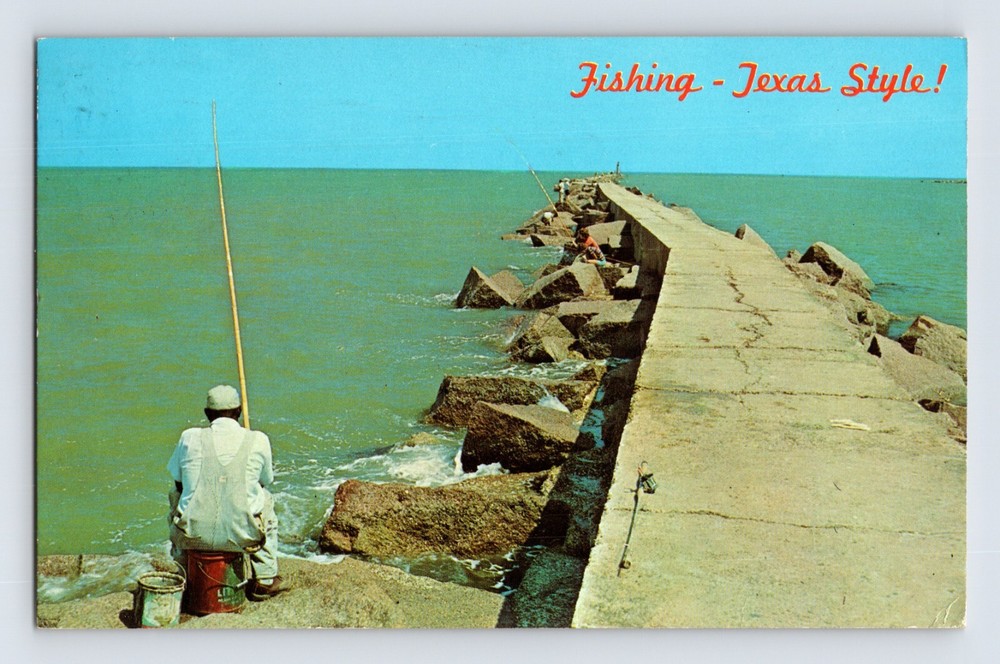 Postcard Texas Gulf Coast TX Fishing Jetty 1966 Posted Chrome