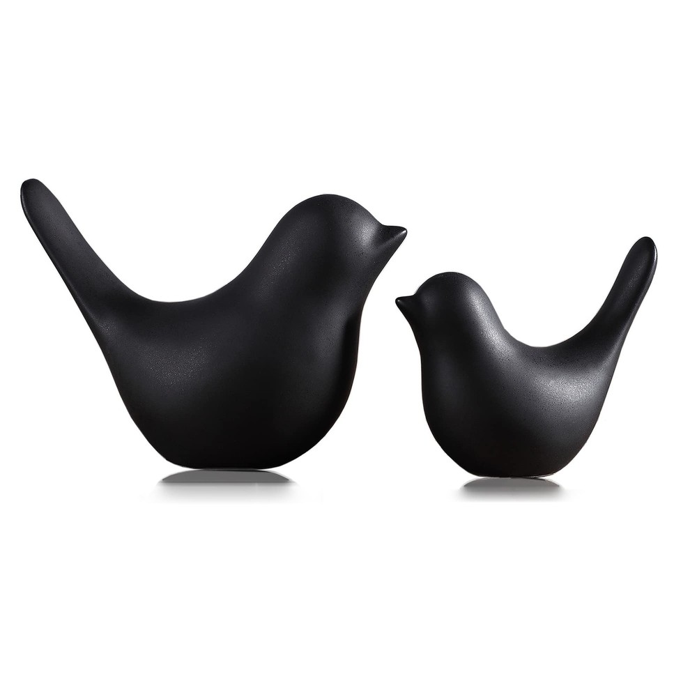 Black Bird Figurines Set Modern Home Decor Ceramic Ornaments Living Room