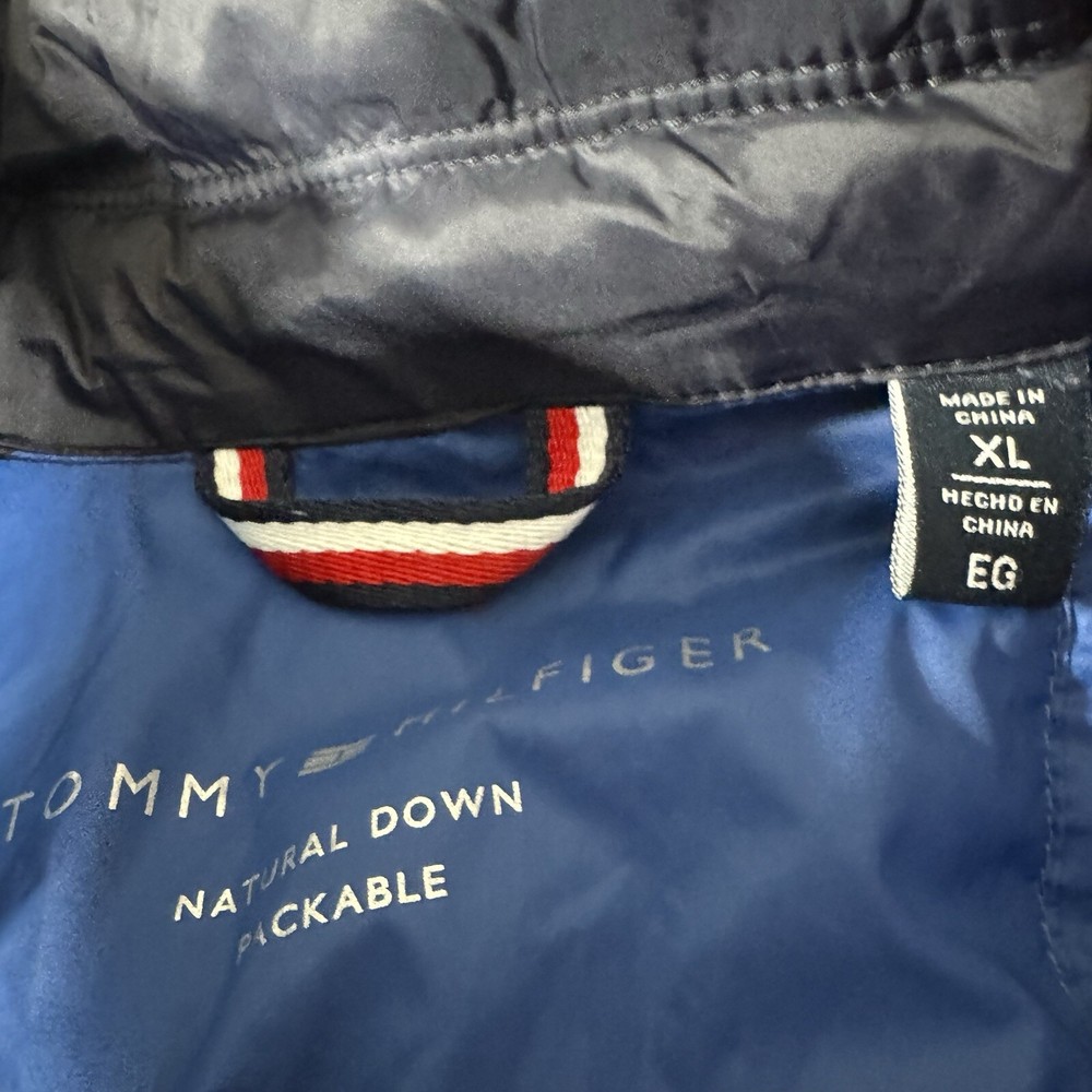 Tommy Hilfiger Natural Down Jacket Mens XL Black Ultralight Packable Puffer Coat