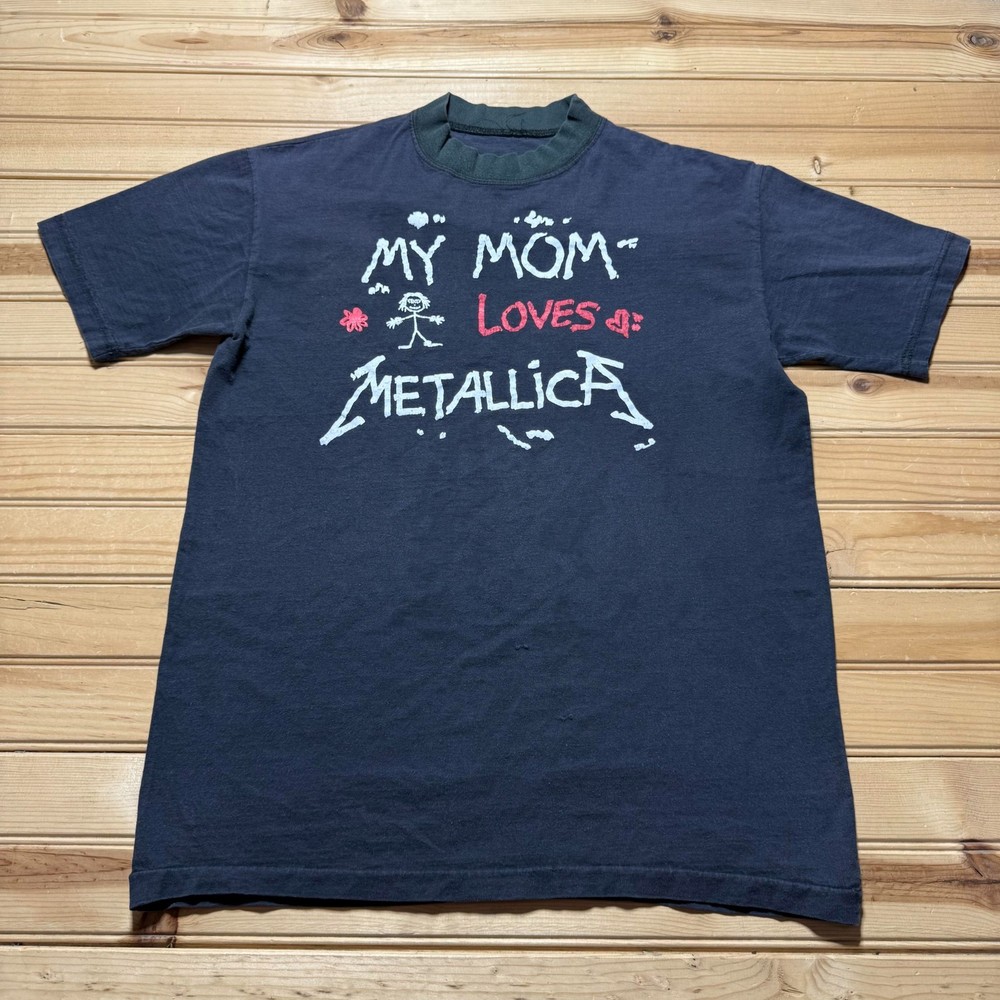 Vintage 90s My Mom Loves Metallica Heavy Metal Band Graphic T-Shirt Men's Large