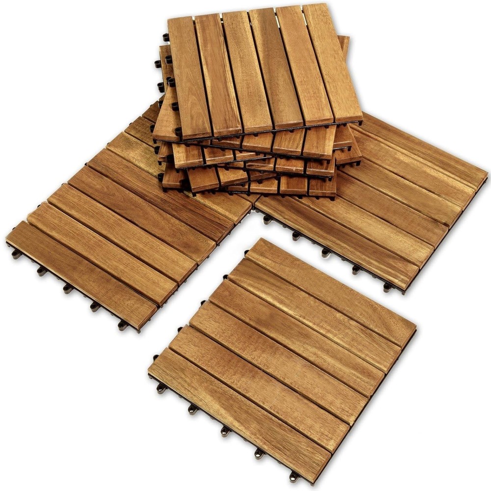 Solid Wood Interlocking 12x12 Flooring Tiles Pack of 10