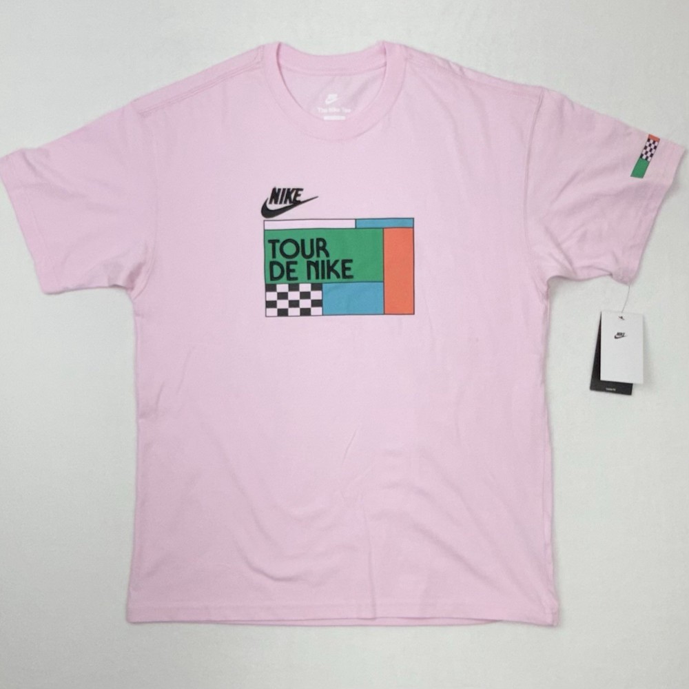 New Nike Tour De Nike Men s Medium T-Shirt Loose Fit Sportswear Embroidery Pink