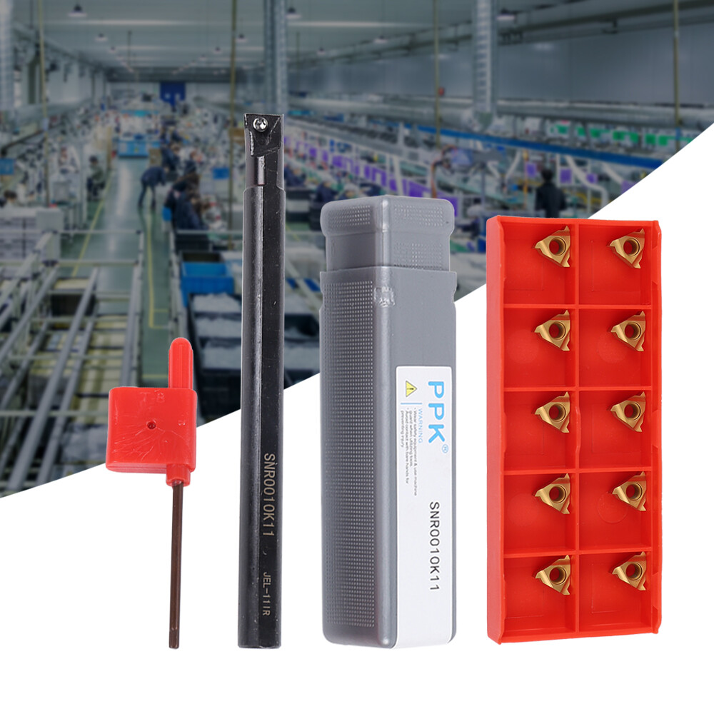 SNR0010K11 Lathe Threading Boring Turning Tool Holder with 10Pcs Insert 1 Wrench