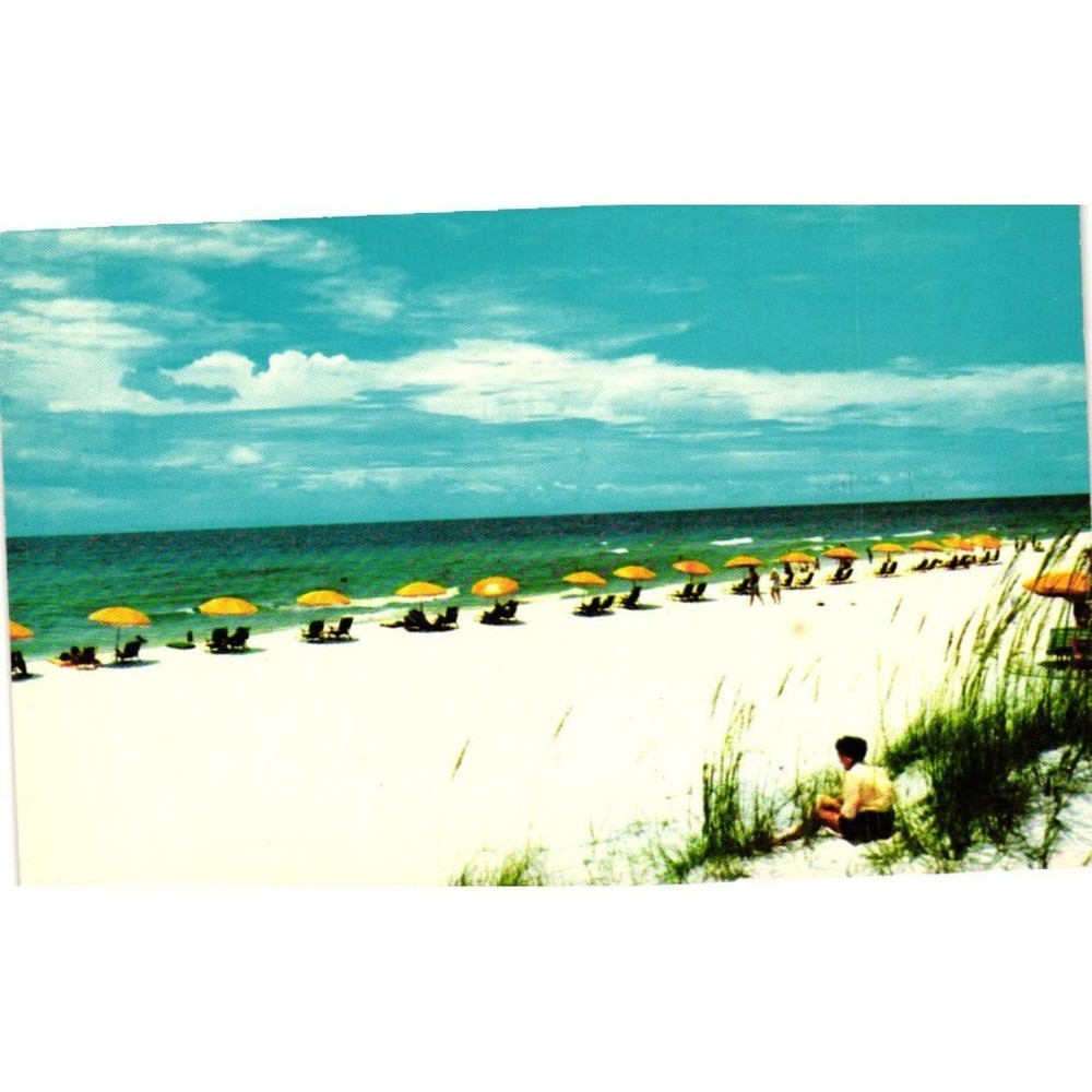 Vintage Panama City Florida Postcard Gulf Coast Scenic Highway Beach Umbrellas