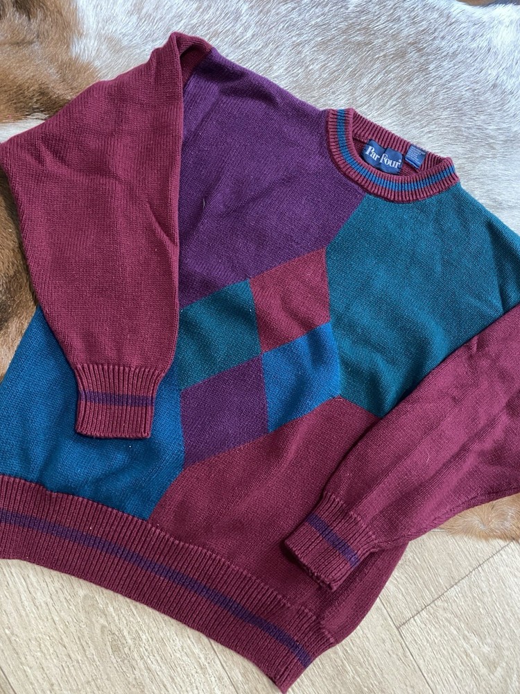 Vintage Sweater Par Four Men's Argyle Color Block Knit Pullover Golf  Size Large