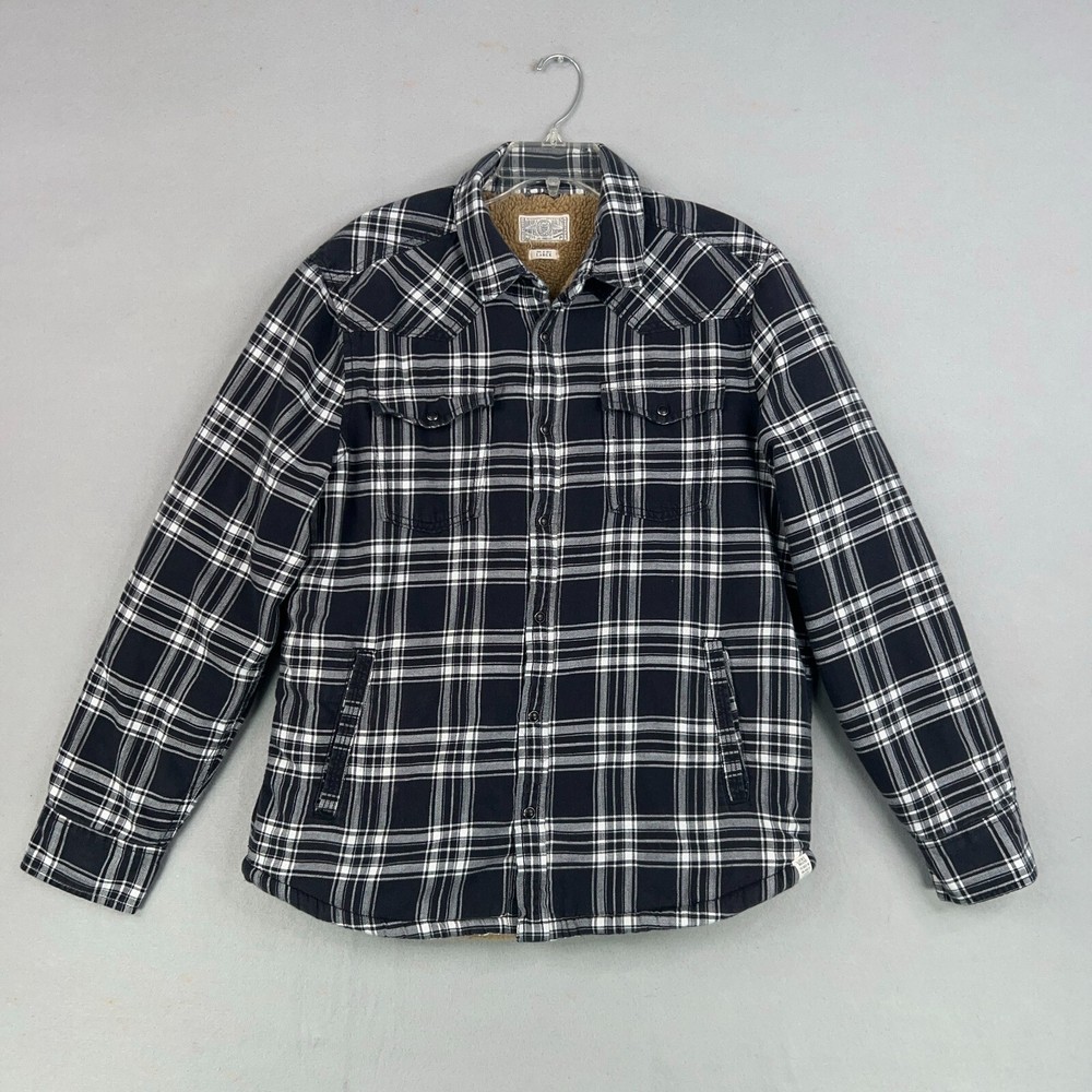 Lucky Brand Mens Large Gray Plaid Sherpa Lined Flannel Shacket Jacket