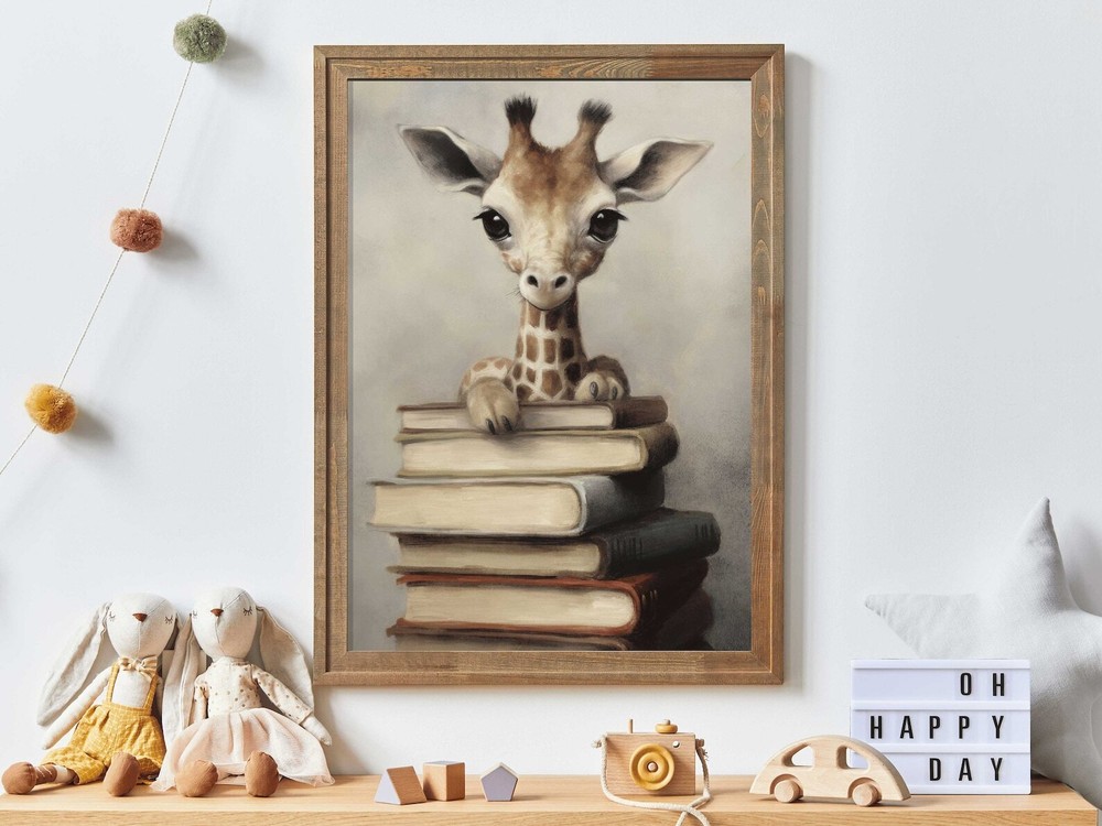 Read Decor Vintage Giraffe Books Wall Art Learn And Study Art For Kids Room
