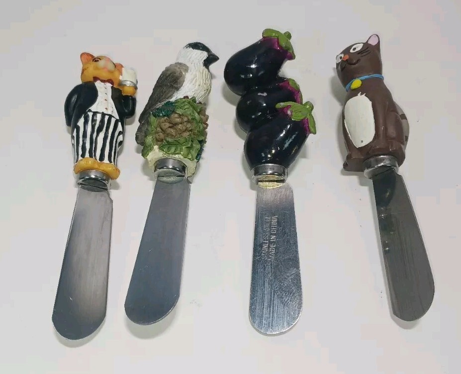 Set of 4 Assorted Cheese and Butter Knife Spreaders with Unique Designs for Effortless Serving