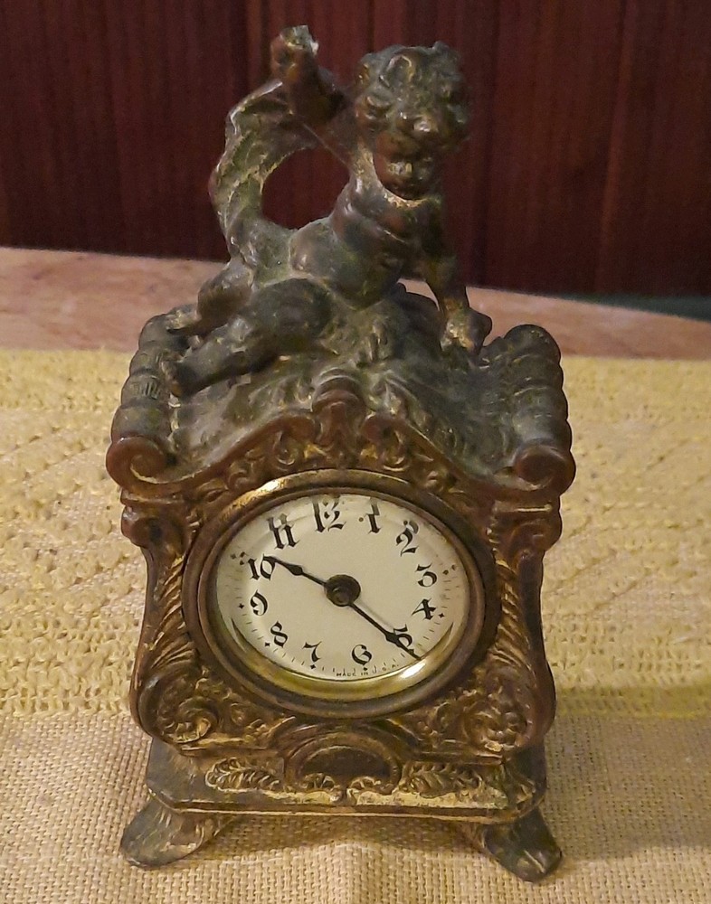 Antique Style Bronze Mechanical Metal Desk Clock Analog Wind Up USA Novelty