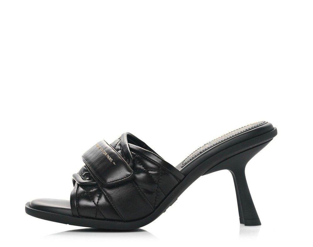 DIOR DIOREVOLUTION Black Quilted Cannage Calfskin Slide Heels Size 37