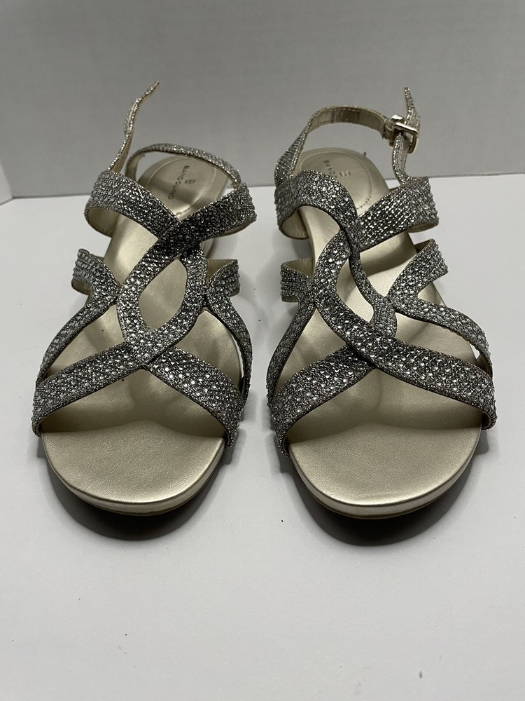 Bandolino Sandals Women’s Size 9.5 Strapped Open Toe Studded Silver Gold