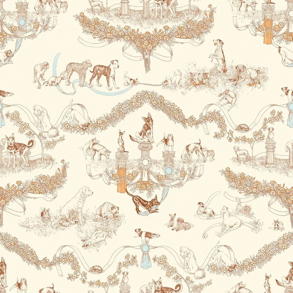 Peel-and-Stick Wallpaper Roll 20.5x18ft Orange Dog Toile Modern Decor