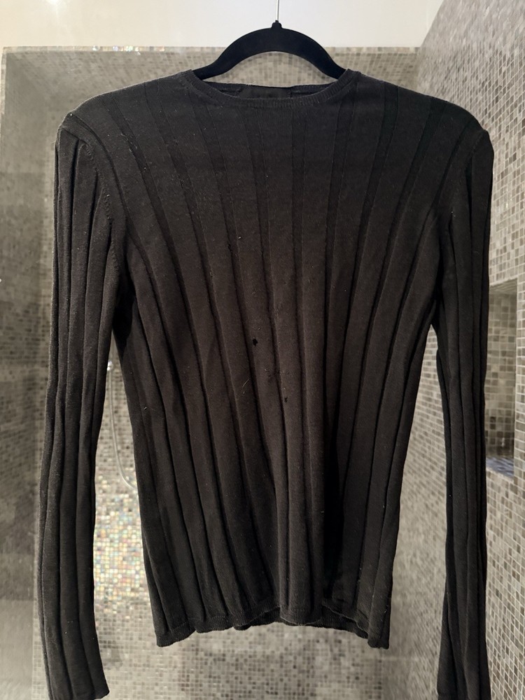 Womens PRADA Black Skinny Ribbed Knit  Blouse Size 40 Has Holes See Photos