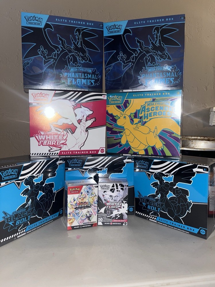 Pokémon Elite Trainer Box Lot 7 Sets Phantasmal Flames Ascending Heroes Black B…