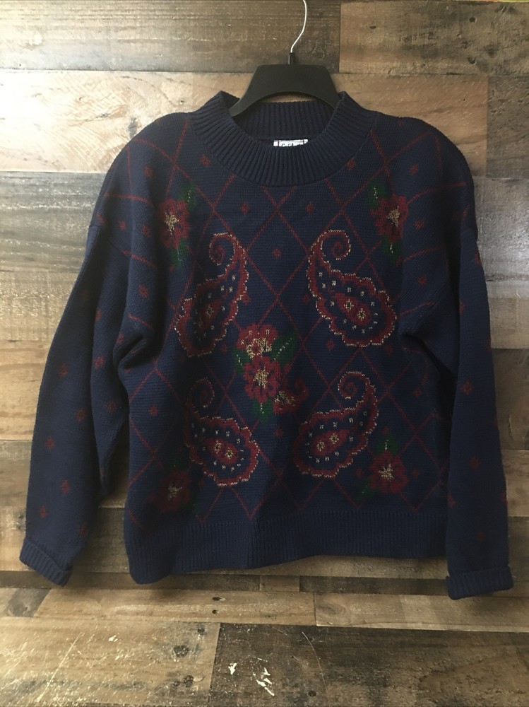 VTG Christmas Sweater Women Large Holiday Christmas Paisley Cottage Cabin core