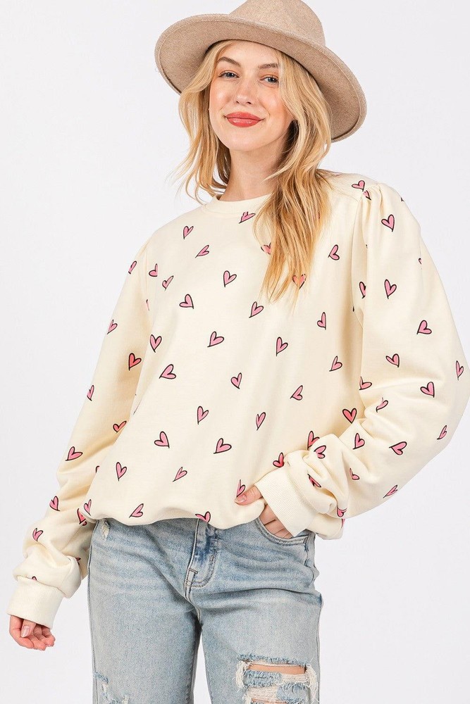 Sage and Fig Heart Print Long Sleeve Contrast Sweatshirt