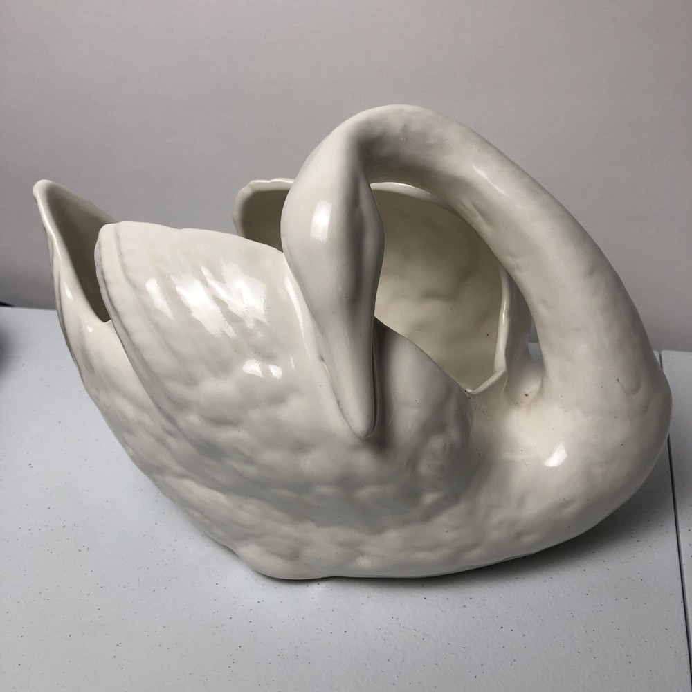 Vintage White Ceramic Swan Planter unmarked Large