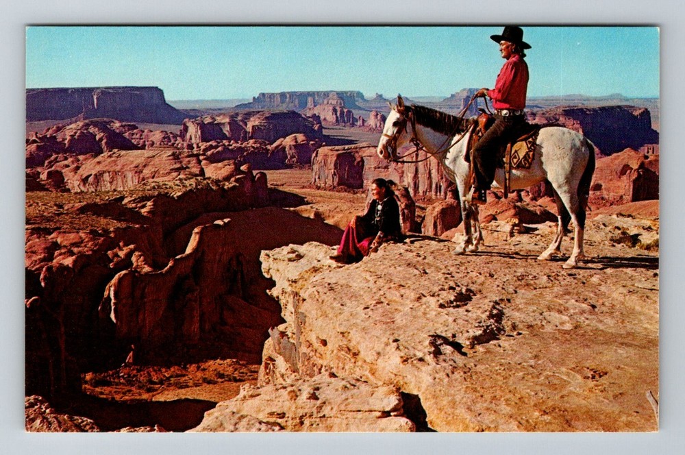 Monument Valley, AZ-Arizona, Navajo Riders Overlook Rock Canyon Vintage Postcard