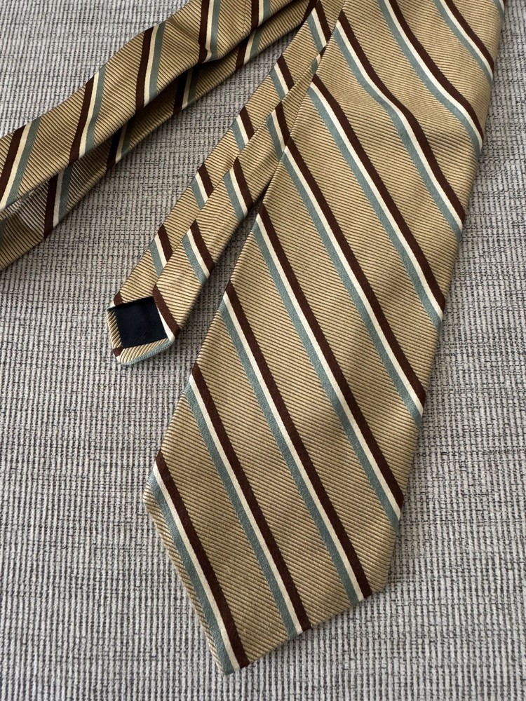 Brooks Brothers Maker's &Merchants Mens Tie stripe gold/brown  Silk 3 3/8