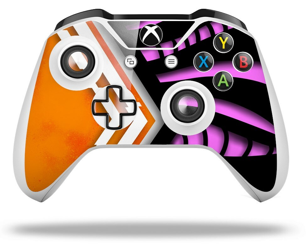 Skin for XBOX One S / X Controller Black Waves Orange Hot Pink Vinyl Decal