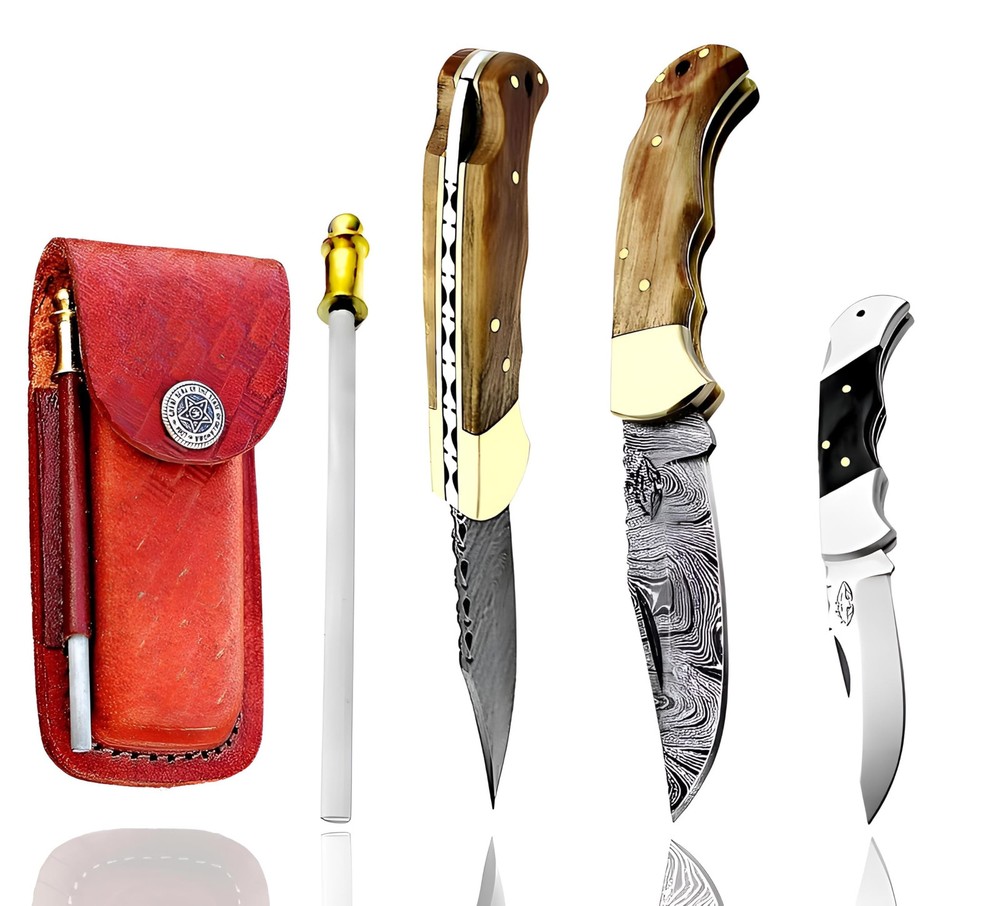 Ultimate Folding knife Olive Wood Pocket Knife Compact, Damascus Knife - Idea...
