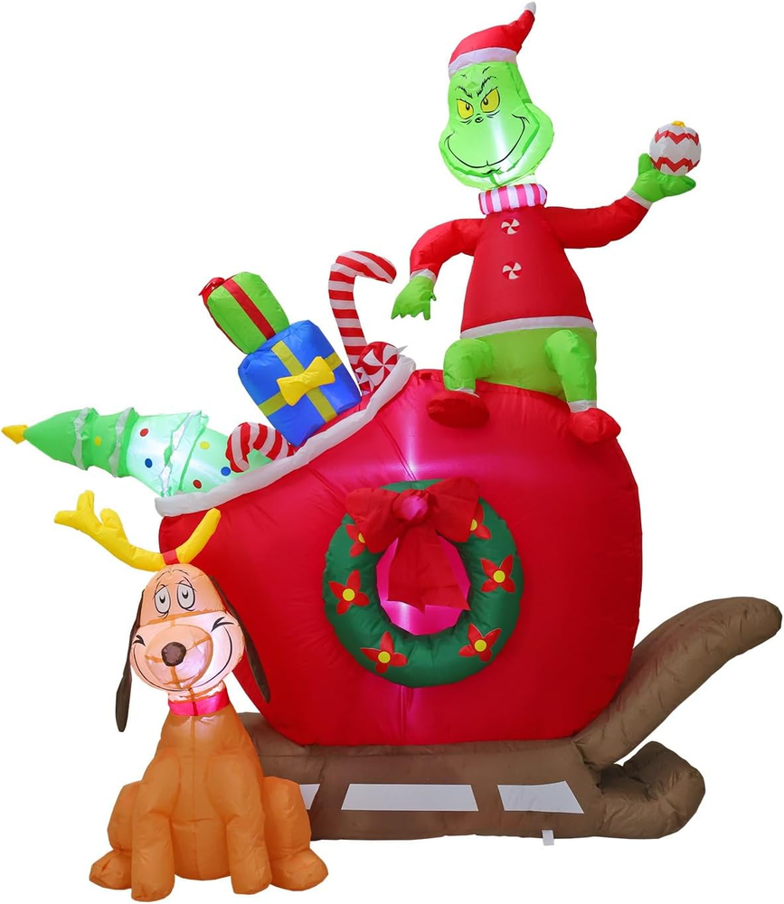 6FT Christmas Inflatable Grinch Dog Outdoor Decorations Blow up LED Yard Decor