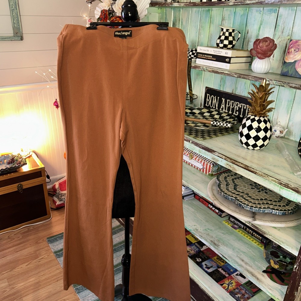NWT Like An Angel Flare Bell Bottom Pants Womens Small Pull On Stretch Brown