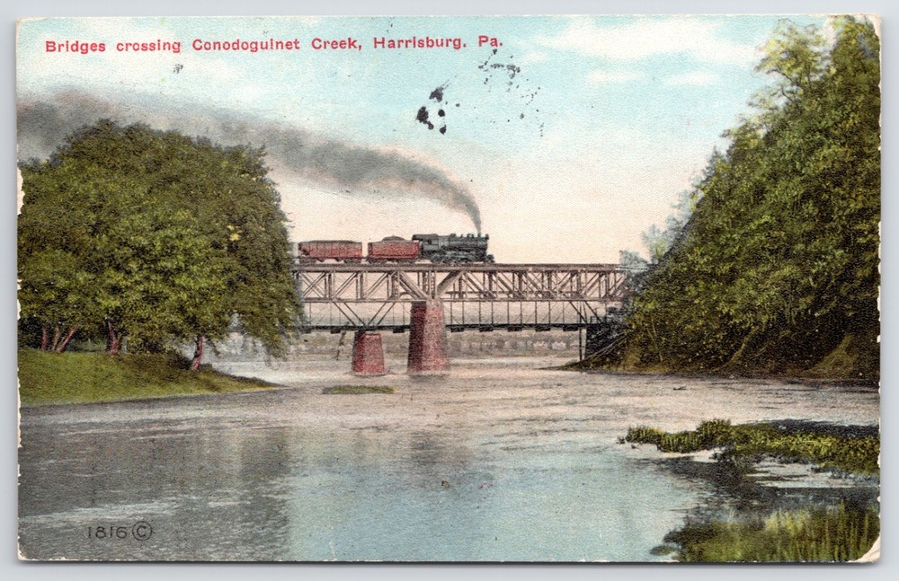 PA Harrisburg Pennsylvania Railroad PRR Train Conodoguinet Creek c1910 Postcard