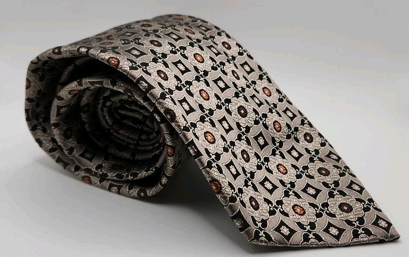 Brioni Silk Tie Geometric and Floral Jacquard Pattern MULTICOLOR Brown Orange