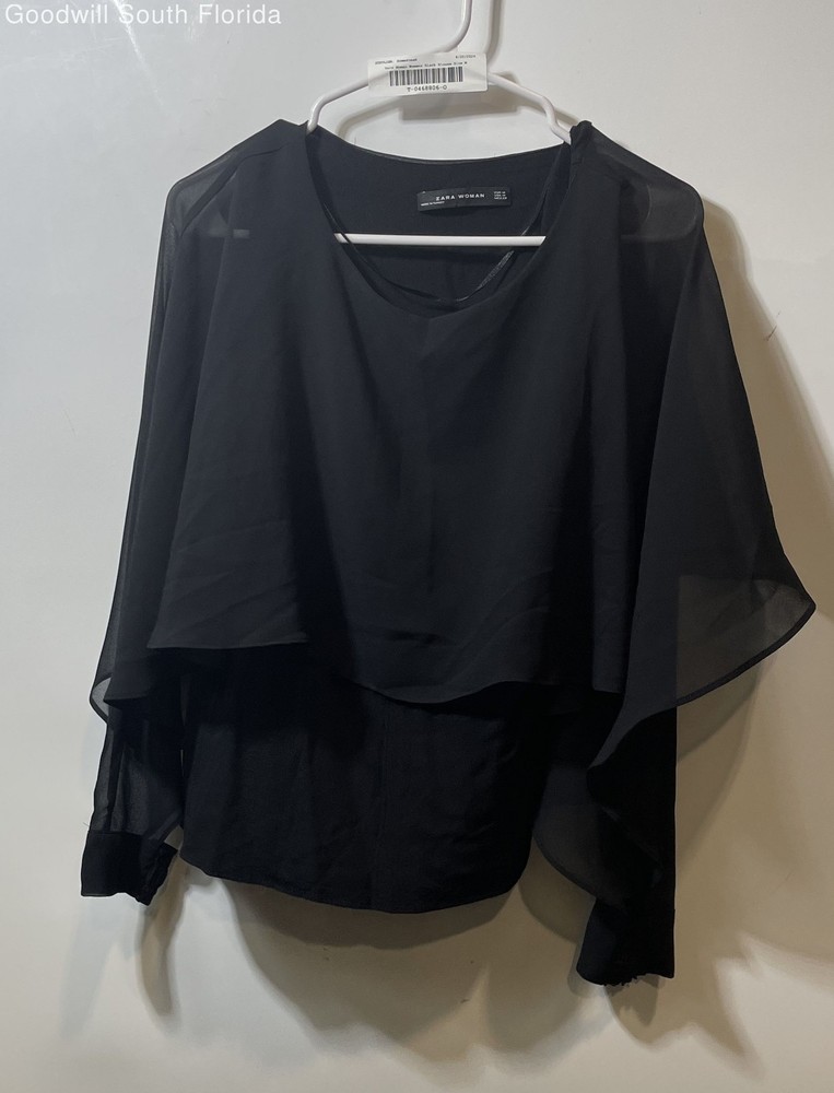 Zara Womens Black Long Sleeve Boat Neck Pullover Blouse Top Size Medium