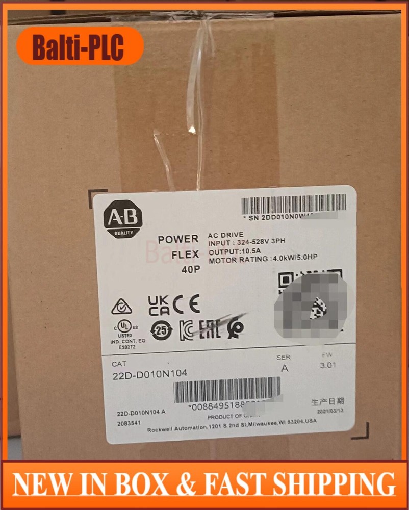 New Allen-Bradley 22D-D010N104 PowerFlex 40P 4 KW (5 HP) AC Drive AB 22DD010N104