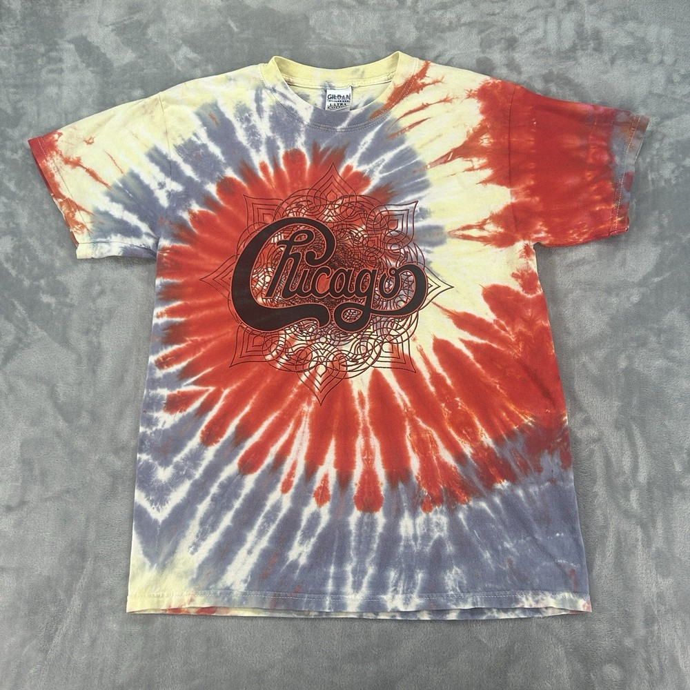 Vintage Y2K Chicago Band T-Shirt Men's Medium Tie Dye Short Sleeve Music Retro