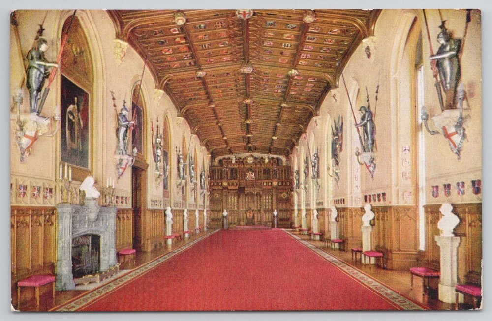 Windsor Castle St. George's Hall Oilette Postcard Raphael Tuck Knights Garter