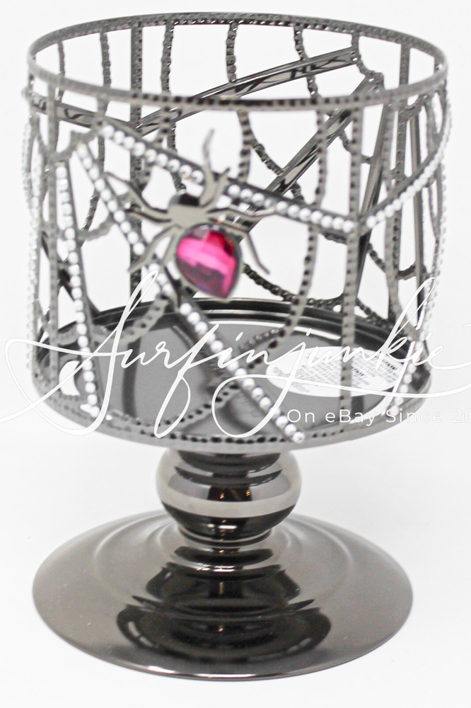 Bath & Body Works Halloween Spider Web Black Pink Gem Candle Holder Pedestal New