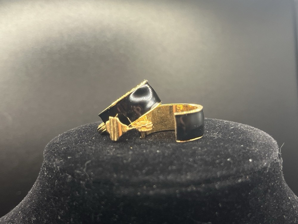 Vintage Monet Gold Tone Black Enamel Clip On Earrings