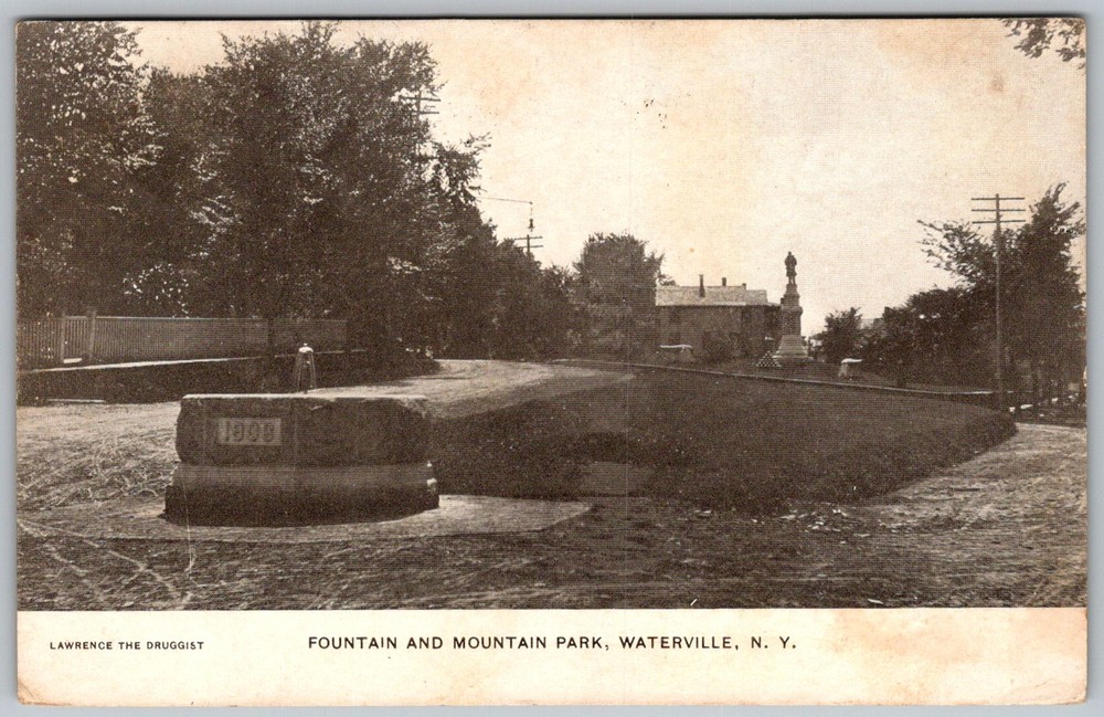 Antique Postcard Fountain & Mountain Park Waterville, NY 1910s