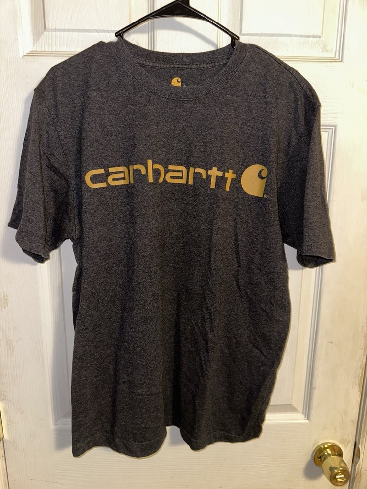 Carhartt Men Signature Sleeve Logo Long Sleeve T Carbon Heather Size Small