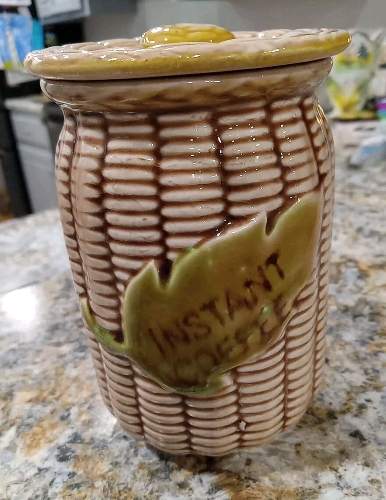 Vintage Ceramic Basket Weave Tilso Japan Wicker Instant Coffee Container Jar