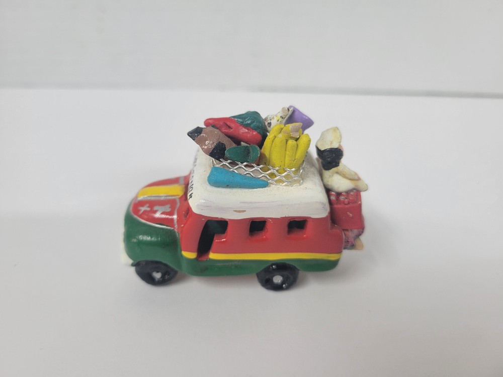 Vintage Colombian Colorful Clay Bus Folk Art Sculpture 2.75 x 2 Handcrafted