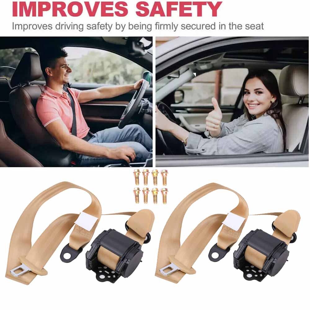 2sets Retractable 3 Point Safety Seat Belt Straps Front Auto Vehicle Adjustable