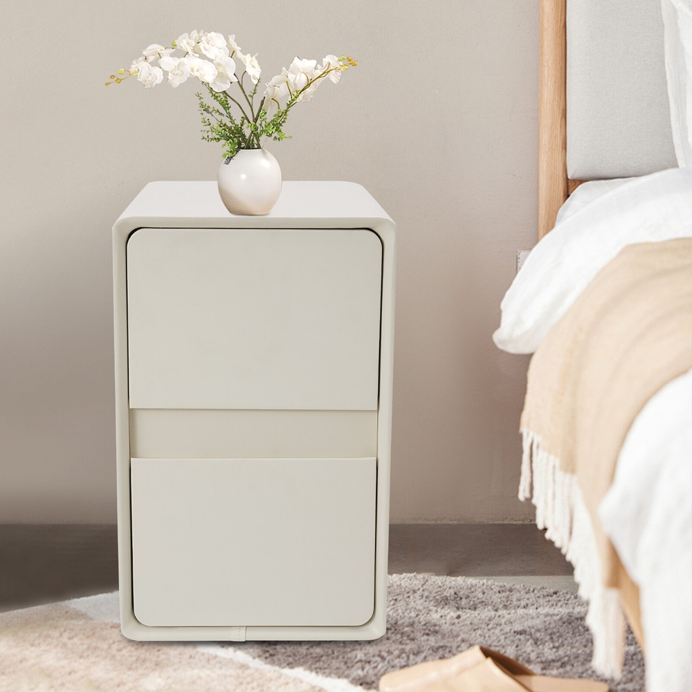 Modern White Wooden Nightstand with 2 Drawers for Bedroom Storage