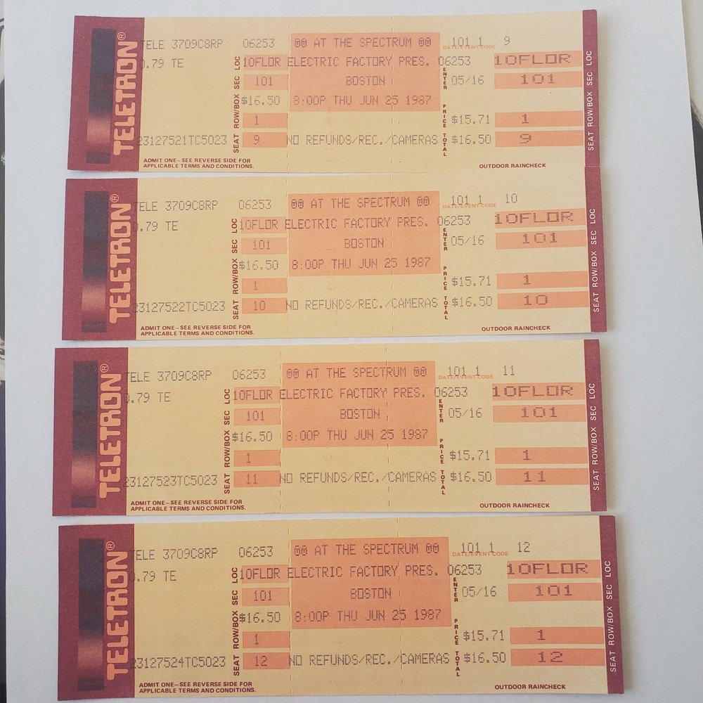 Boston Concert Tickets Philly SPECTRUM 1987 First Row Four Tickets UNUSED